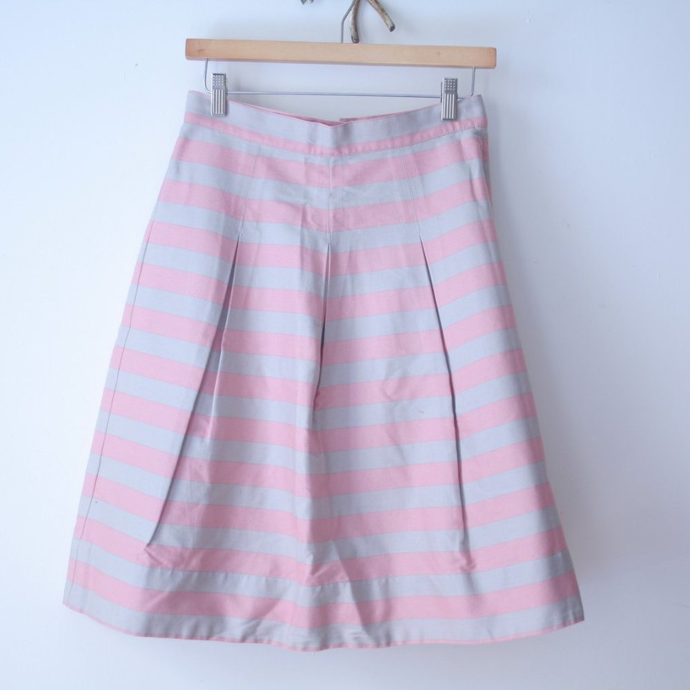 Anthropologie Corey Lynn Calter Pink Peach Tan Striped Pleated Skirt Size 10